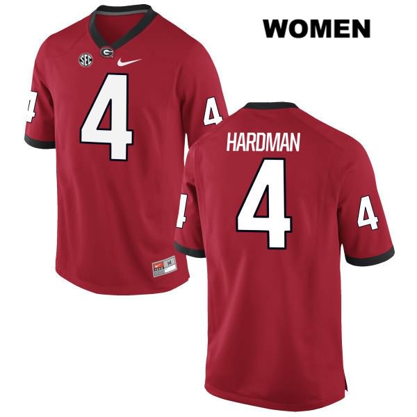 Georgia Bulldogs Women's Mecole Hardman #4 NCAA Authentic Red Nike Stitched College Football Jersey AIW2056TP